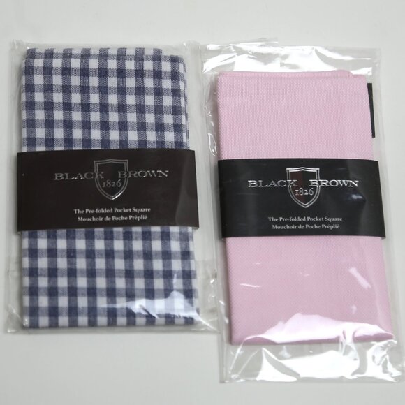 NWT Black Brown Checkered Blue Pink Pre-Folded Pocket Square Men's 4 Pack Bundle - Picture 1 of 4